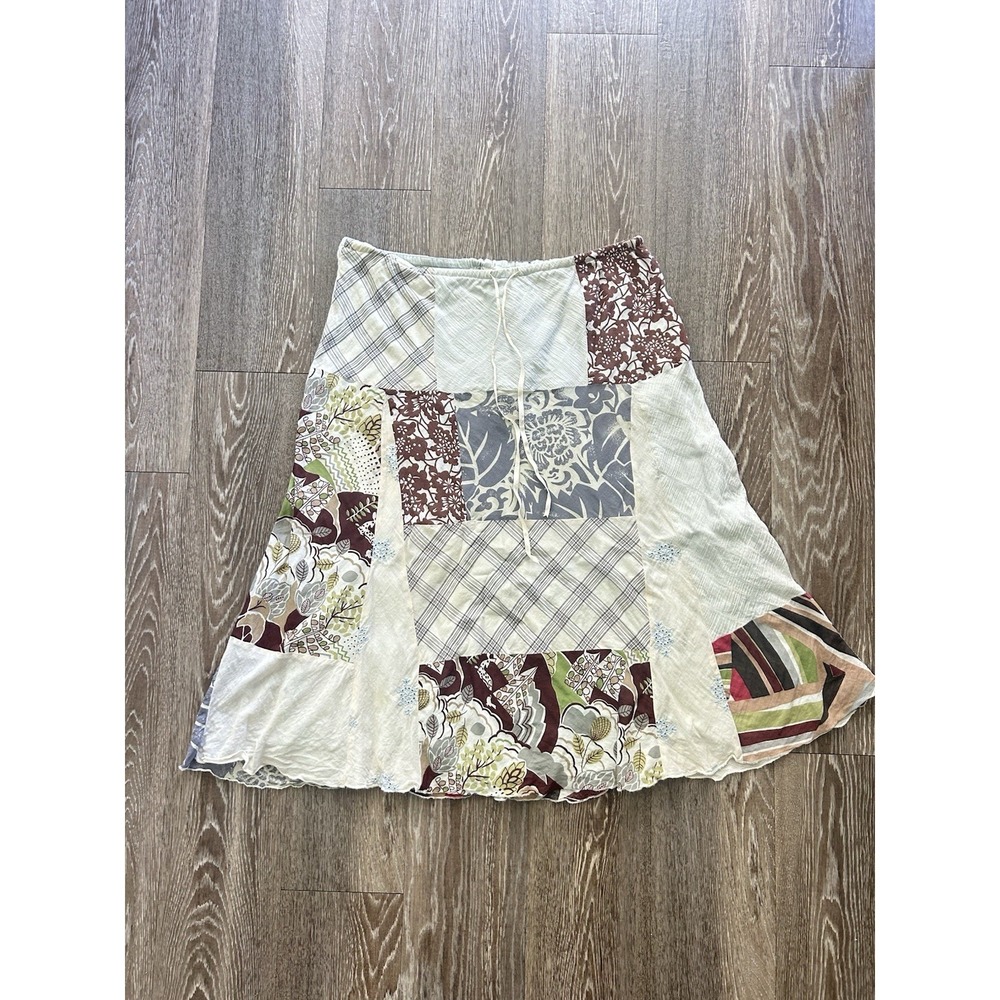 Vintage Y2K Patchwork Cotton Midi Skirt Forest Fairy Boho Festival Cottagecore